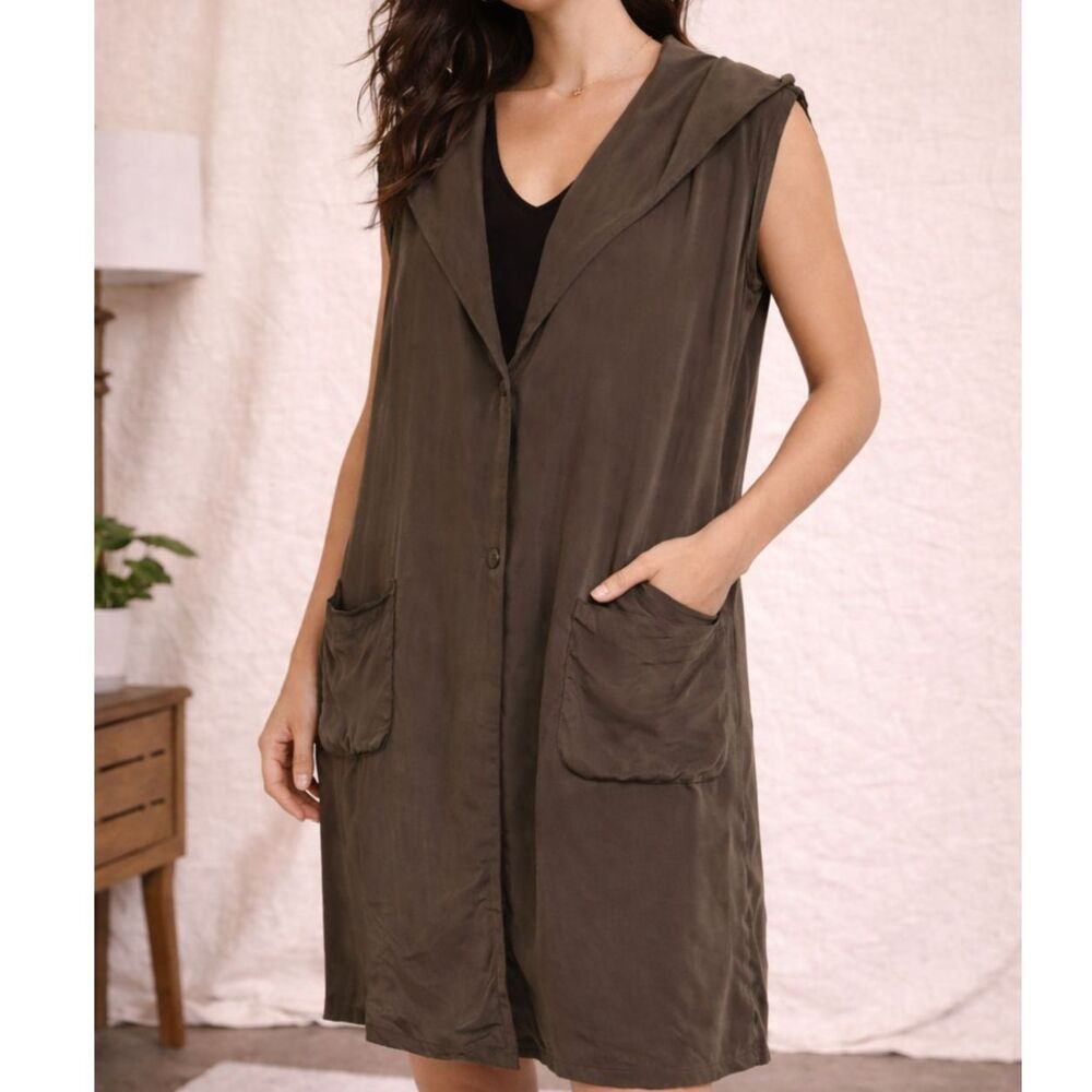 Maeve Anthropologie Silk Olive Green Sleeveless Midi Dress Size 2